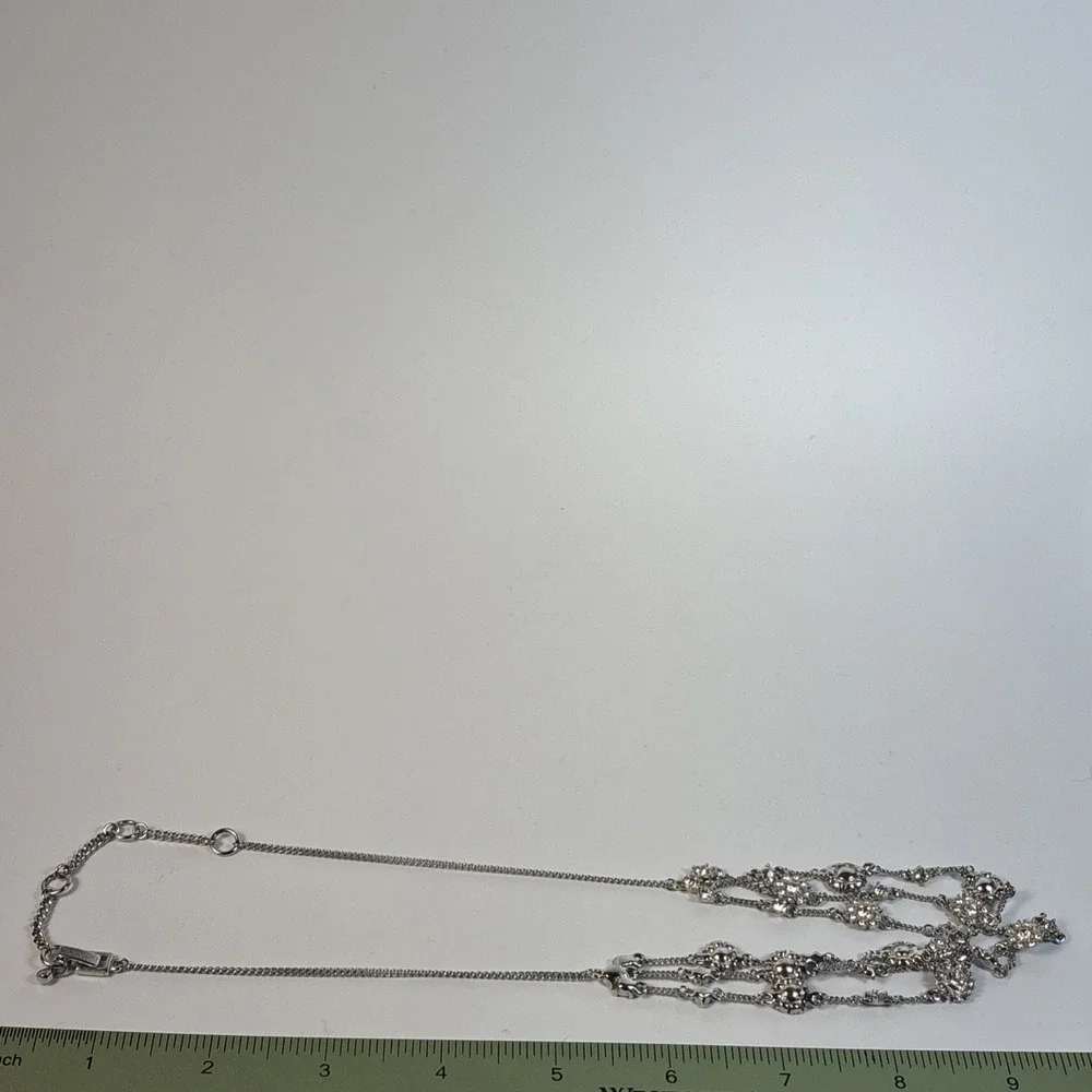 Necklace Rhinestones Multi Strand Delicate Bib Style Givenchy Silver Tone‎ 90s